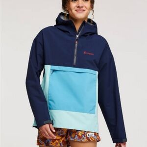 Cotopaxi Cielo Rain Anorak Women's Jacket - Navy and Aqua Colorblock Windbreaker